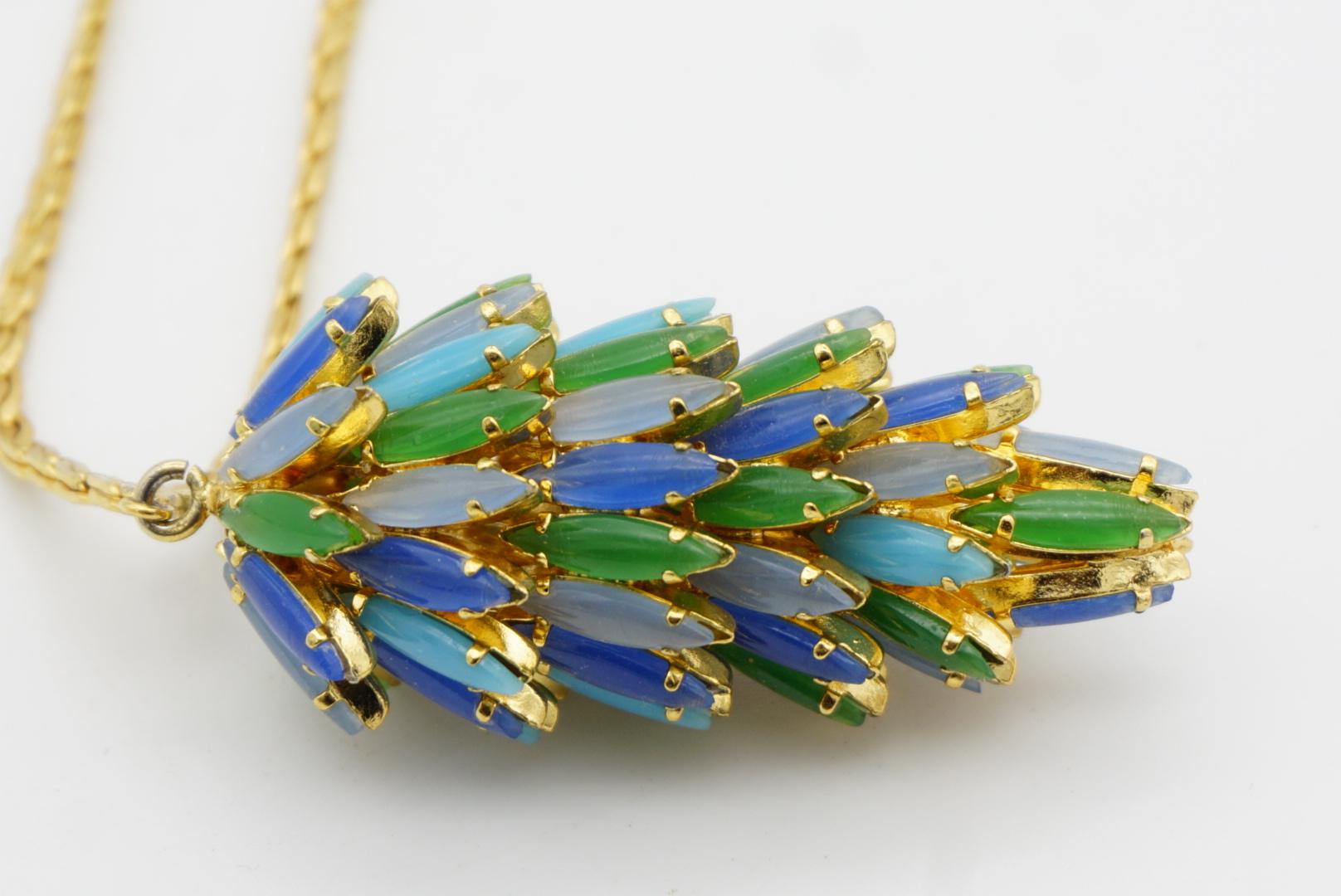 Christian Dior Vintage 1966 Gripoix Emerald Sapphire Pinecone Layers Necklace For Sale 7