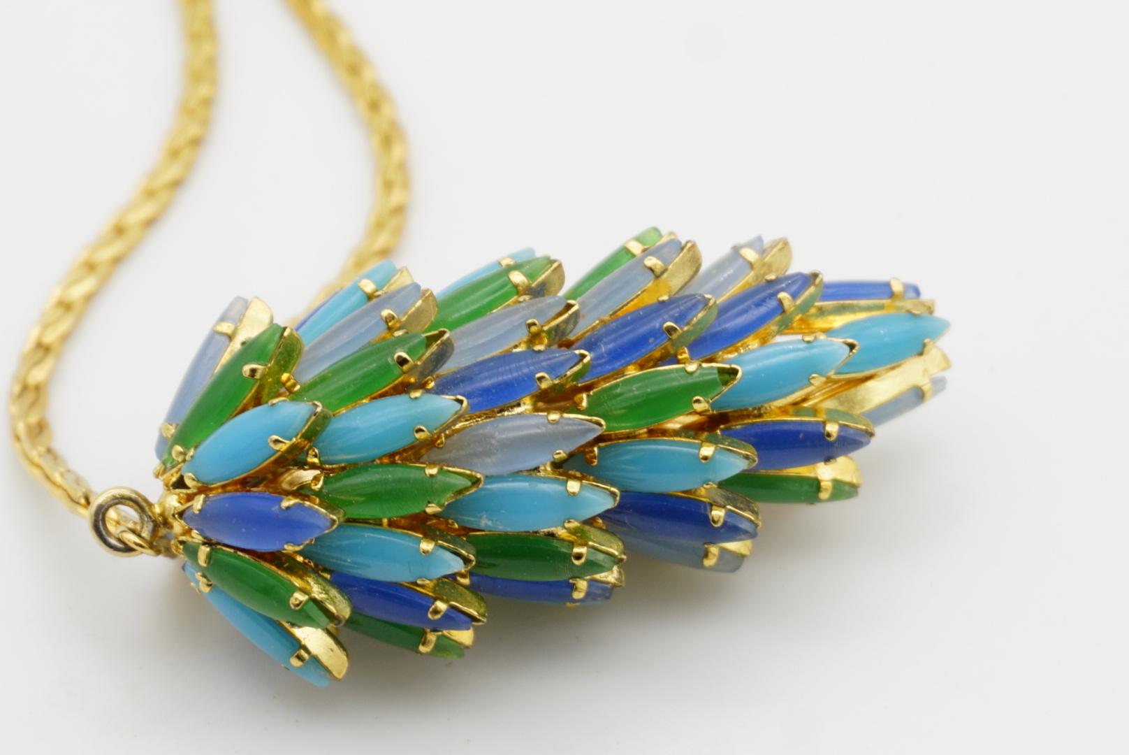 Christian Dior Vintage 1966 Gripoix Emerald Sapphire Pinecone Layers Necklace For Sale 8