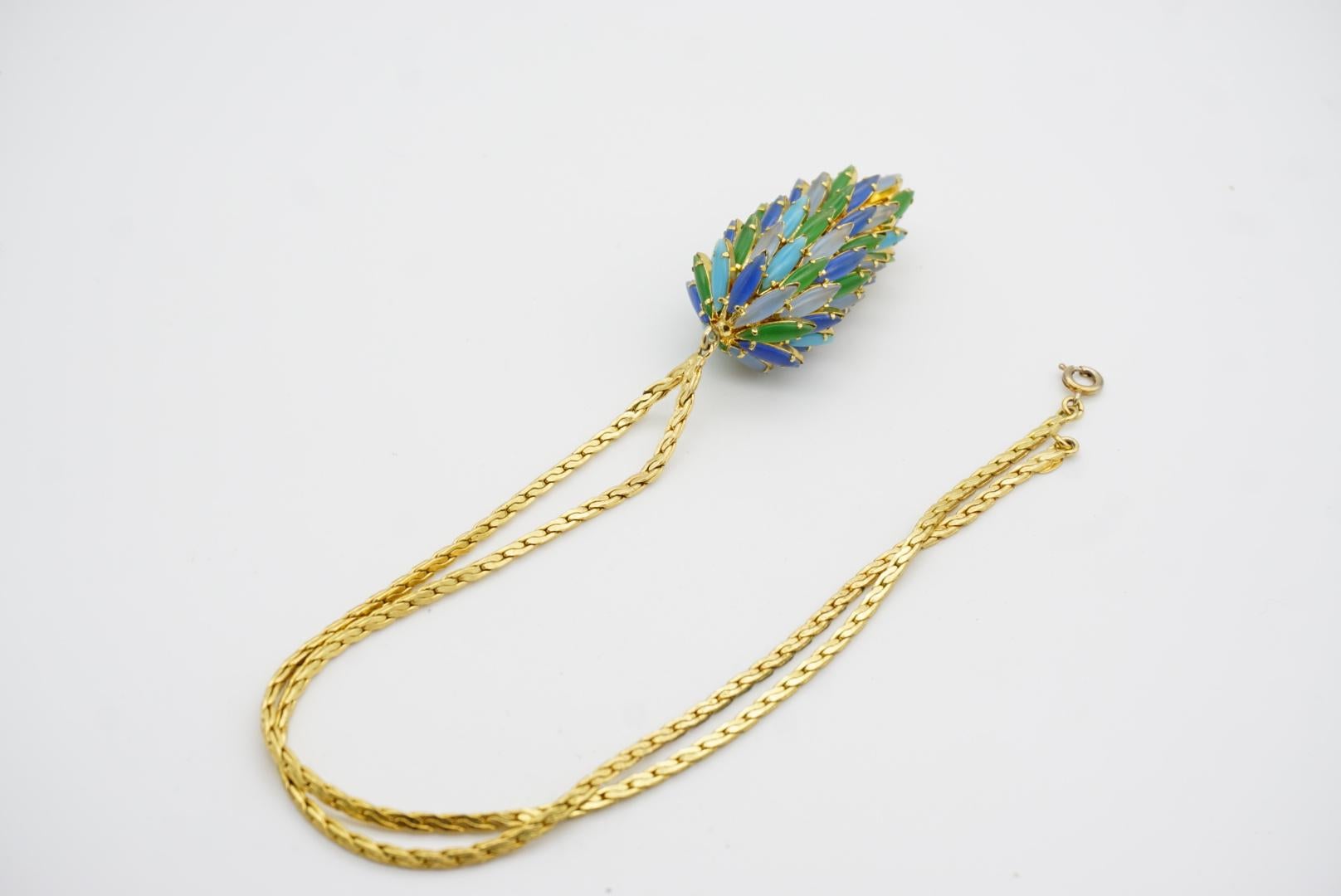 Christian Dior Vintage 1966 Gripoix Emerald Sapphire Pinecone Layers Necklace For Sale 10