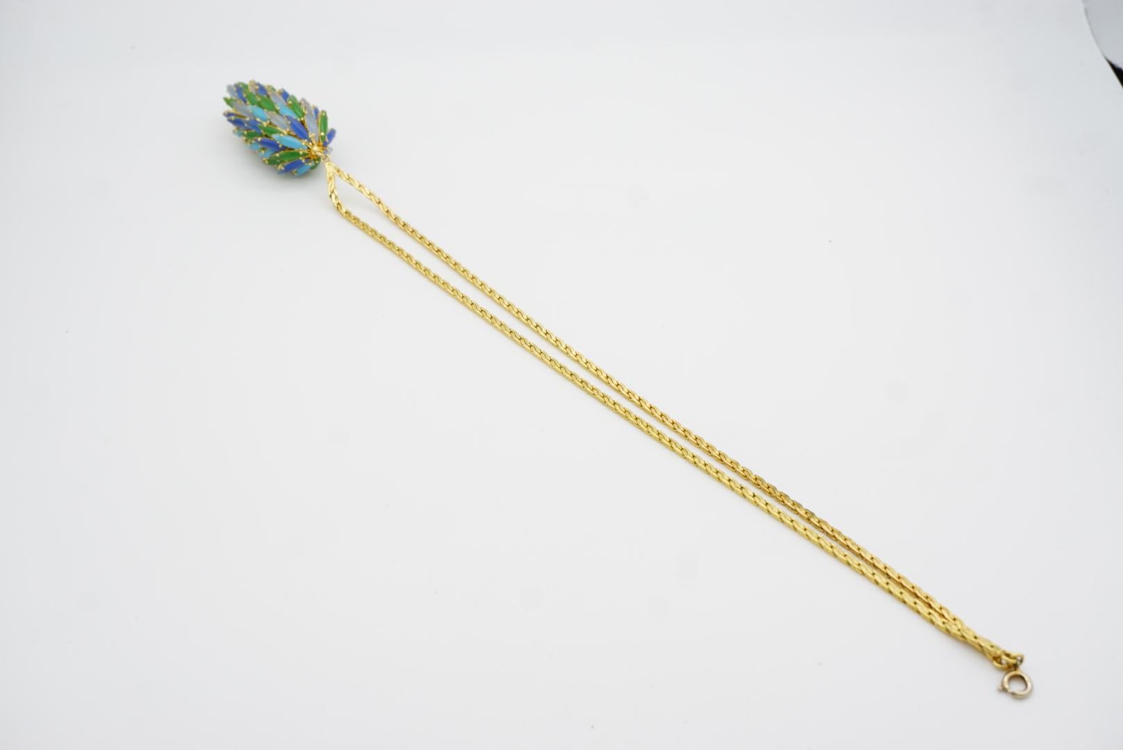 Christian Dior Vintage 1966 Gripoix Emerald Sapphire Pinecone Layers Necklace For Sale 11