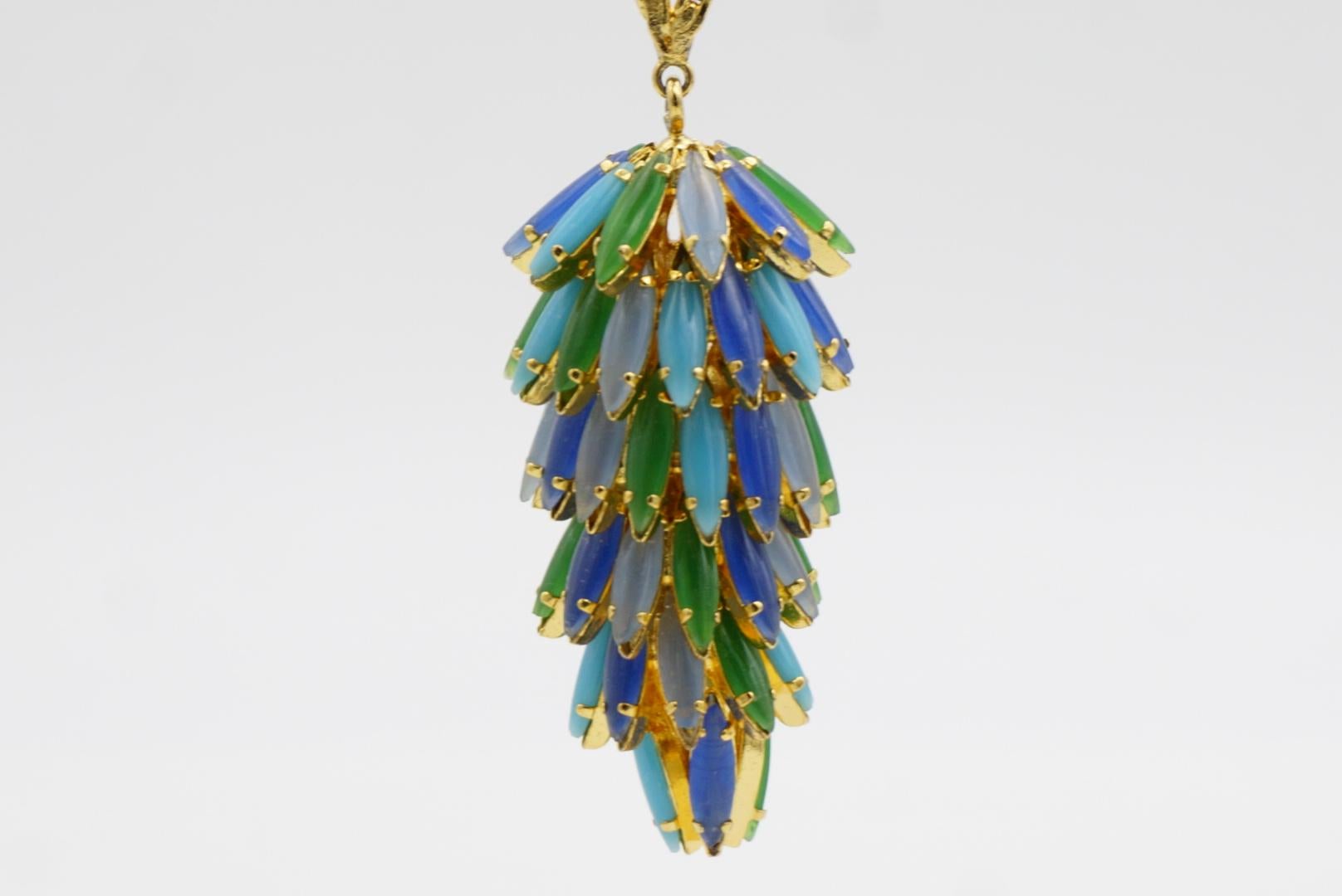 Christian Dior Vintage 1966 Gripoix Emerald Sapphire Pinecone Layers Necklace For Sale 13