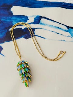 Christian Dior Vintage 1966 Gripoix Emerald Sapphire Pinecone Layers Necklace