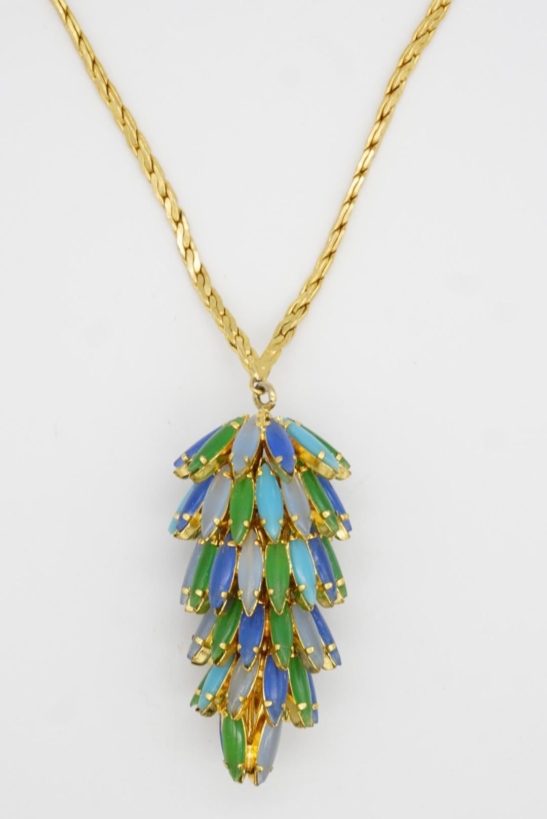 Christian Dior Vintage 1966 Gripoix Emerald Sapphire Pinecone Layers Necklace For Sale 4