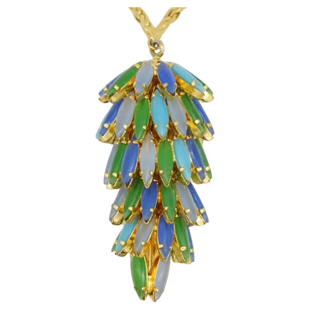 Christian Dior Vintage 1966 Gripoix Emerald Sapphire Pinecone Layers Necklace For Sale