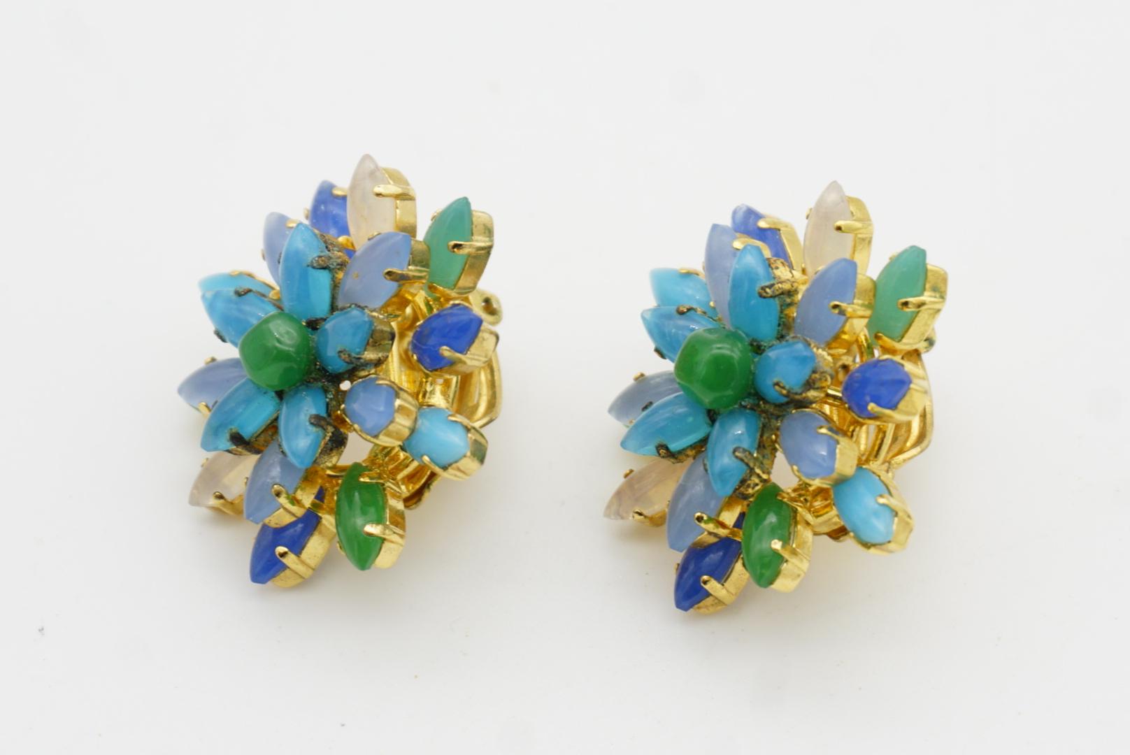 Christian Dior Vintage 1966 Gripoix Emerald Sapphire Snowflake Flower Earrings For Sale 6