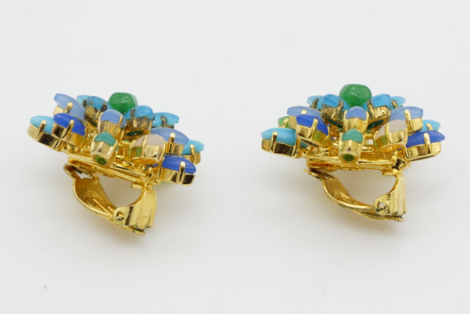 Christian Dior Vintage 1966 Gripoix Emerald Sapphire Snowflake Flower Earrings For Sale 7