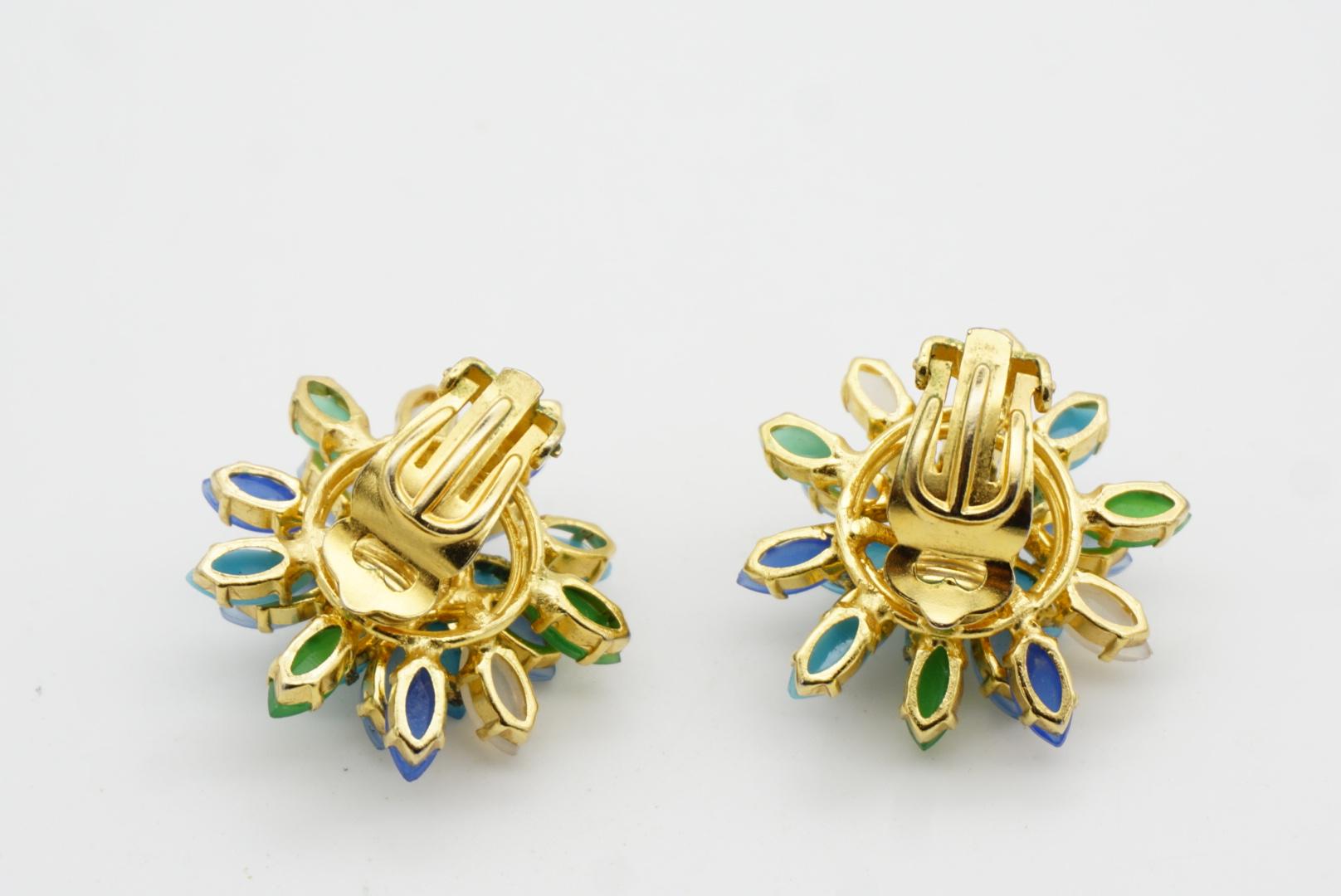 Christian Dior Vintage 1966 Gripoix Emerald Sapphire Snowflake Flower Earrings For Sale 8