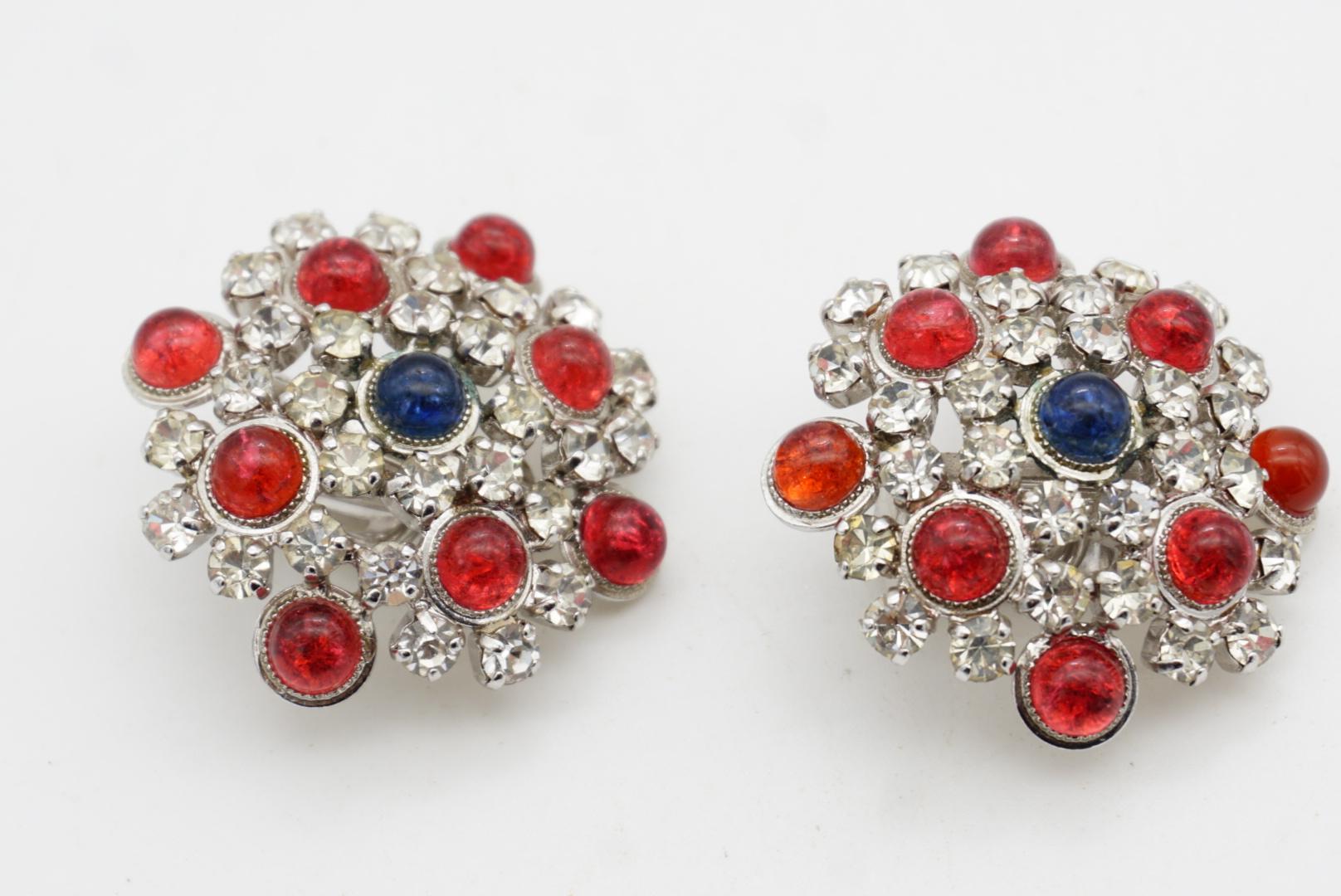 Christian Dior Vintage 1966 Gripoix Rubin Saphir Kristalle Blume Clip Ohrringe im Angebot 5
