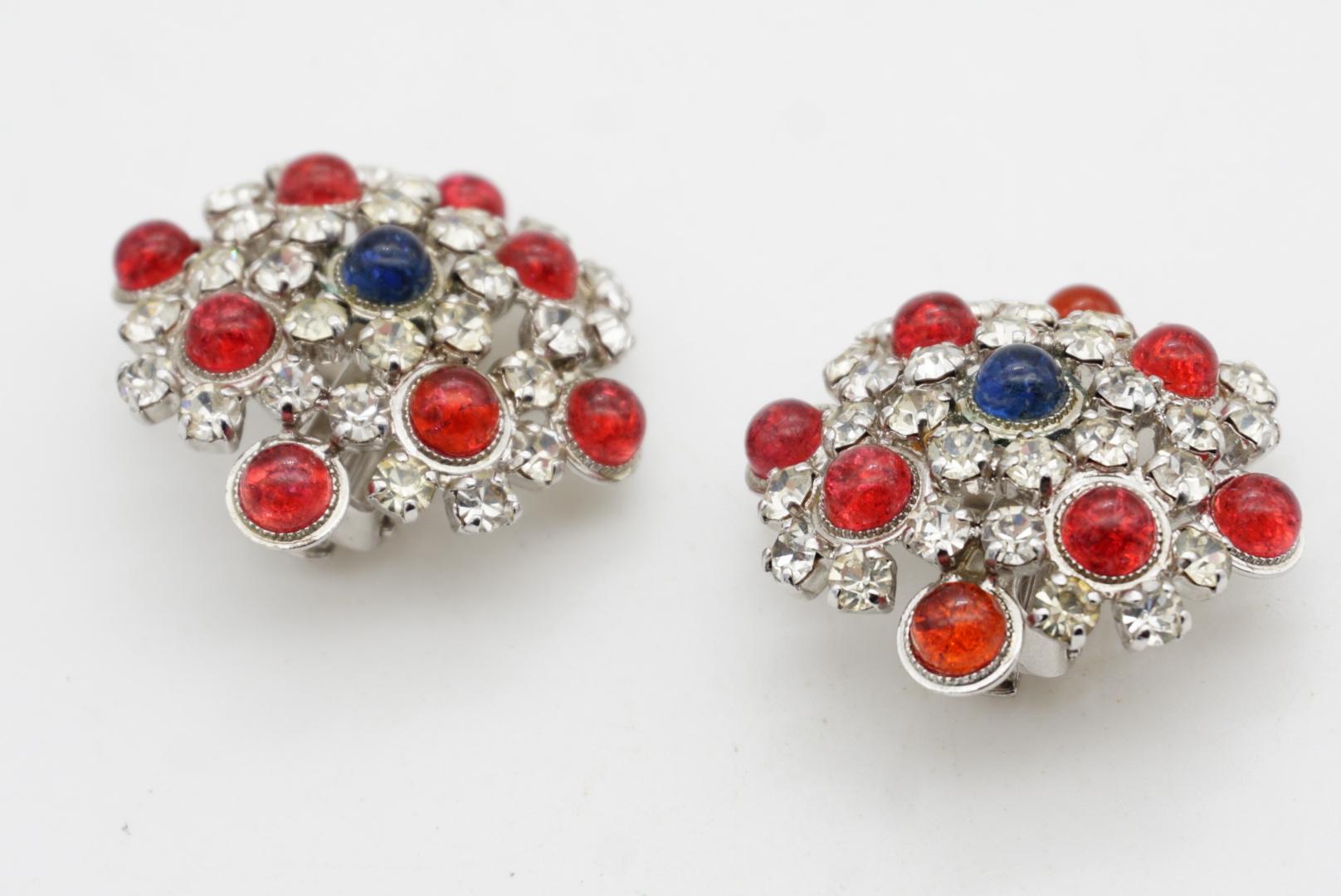 Christian Dior Vintage 1966 Gripoix Rubin Saphir Kristalle Blume Clip Ohrringe im Angebot 6