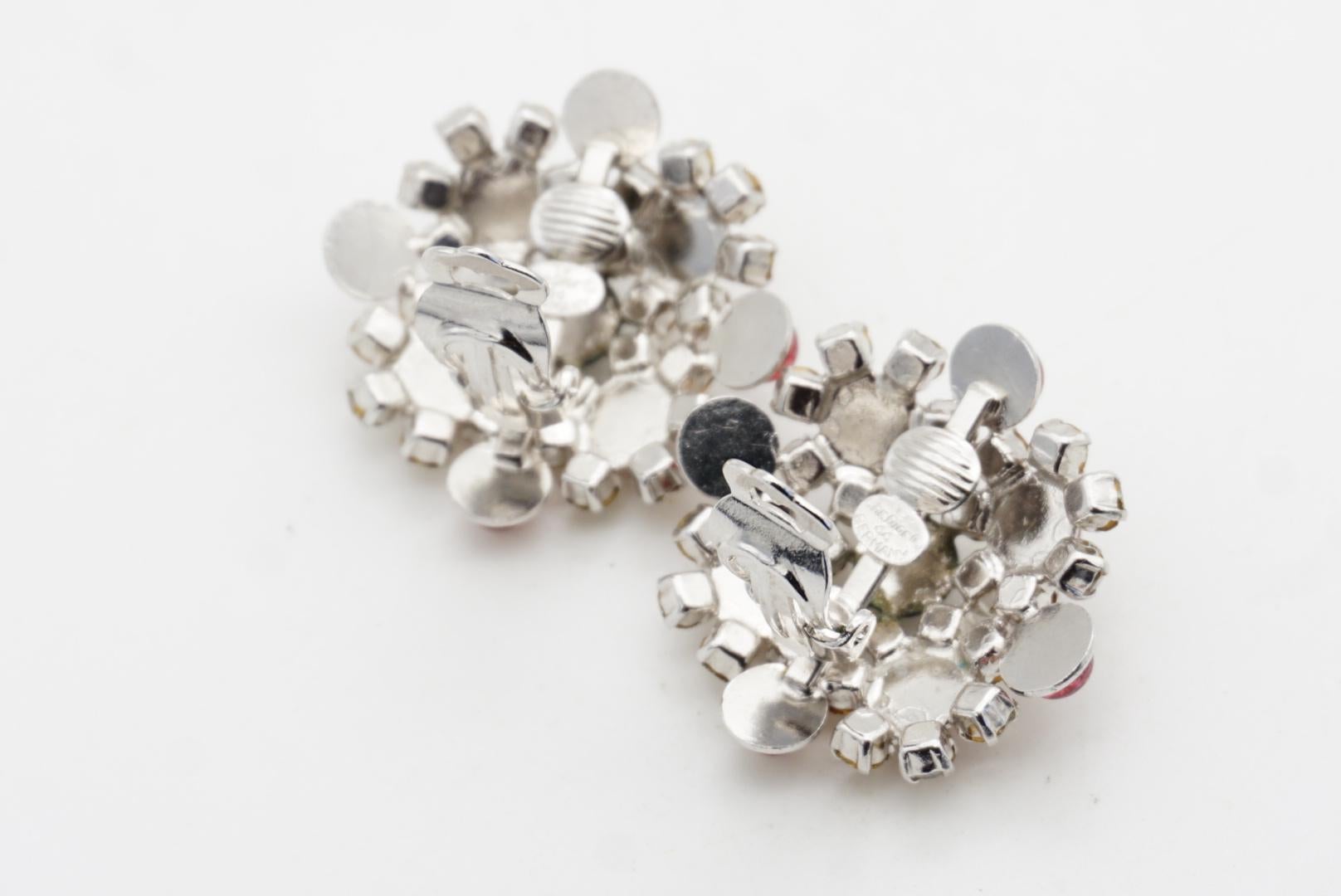 Christian Dior Vintage 1966 Gripoix Rubin Saphir Kristalle Blume Clip Ohrringe im Angebot 8