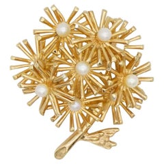 Christian Dior Vintage 1966 GROSSE Gold White Pearls Dandelion Openwork Brooch