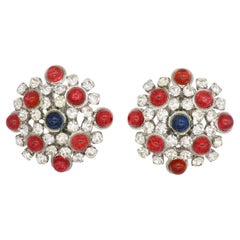 Christian Dior Vintage 1966 Ruby Sapphire Gripoix Crystals Openwork Earrings