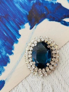 Christian Dior Vintage 1966 Sapphire Crystals Blue Oval Peacock Eye Domed Brooch