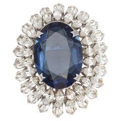 Christian Dior Vintage 1966 Sapphire Crystals Blue Oval Peacock Eye Domed Brooch
