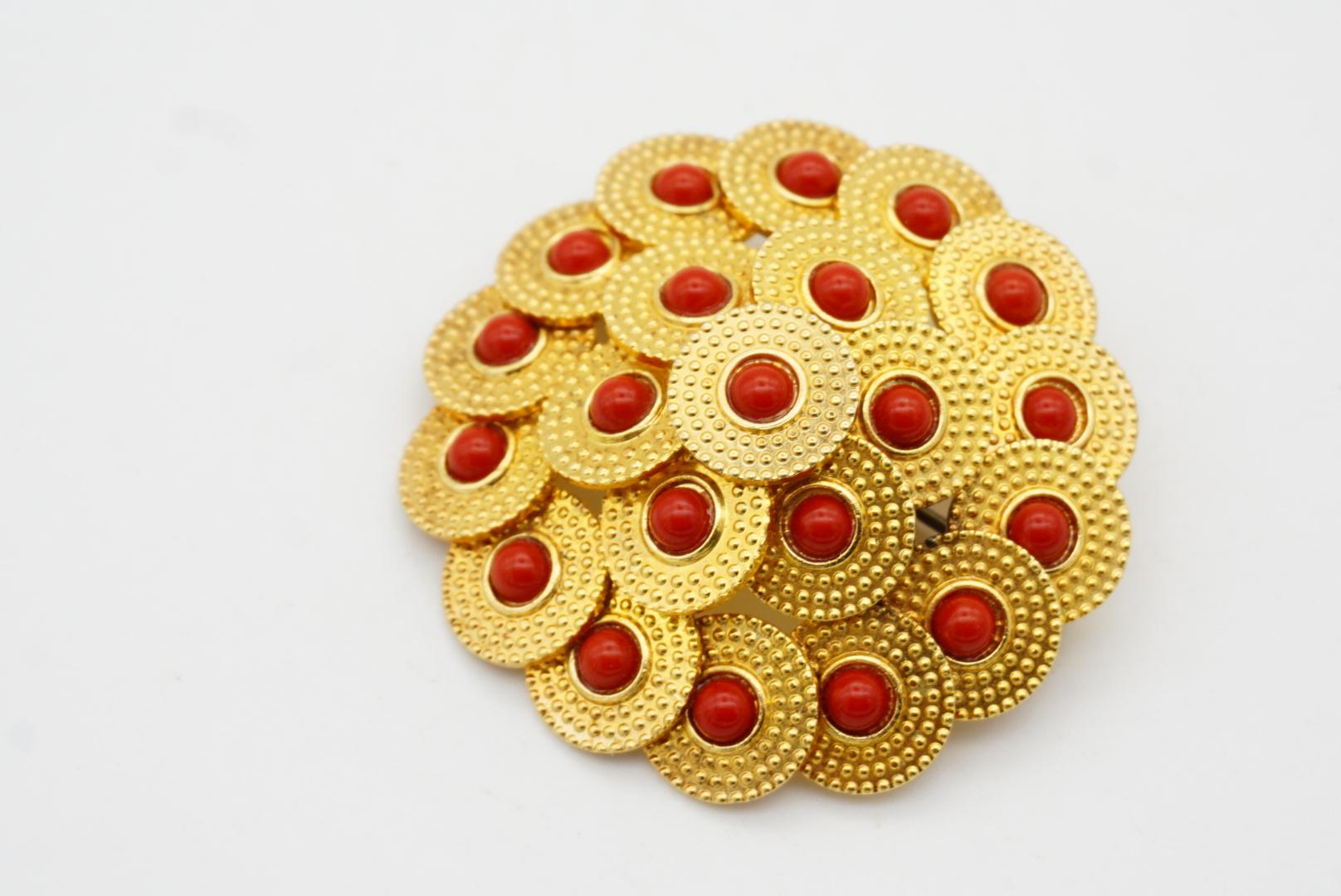 Christian Dior Vintage 1967 Disc Circle Red Beads Balls Openwork Domed Brooch For Sale 6