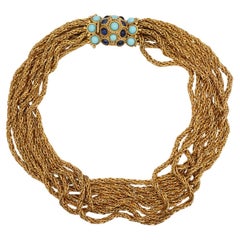 Christian Dior Vintage 1967 Oro Turchese Blu Navy Collana in corda grossa