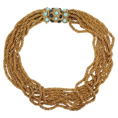 Christian Dior Vintage 1967 Oro Turchese Blu Navy Collana in corda grossa