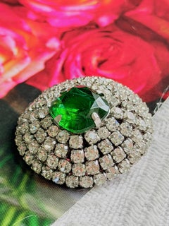 Christian Dior Vintage 1967 Silver Green Emerald Crystals Layers Domed Brooch