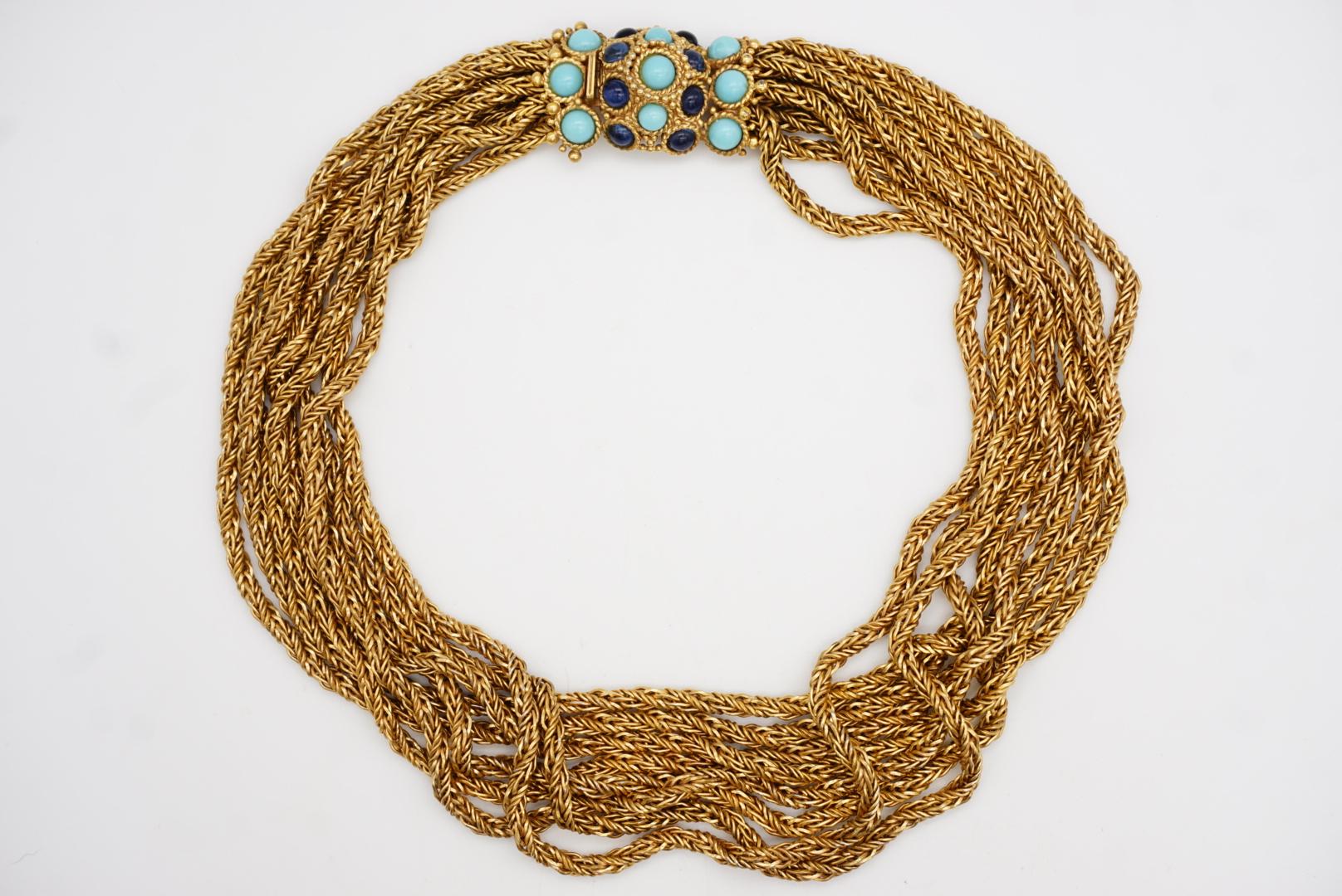 Christian Dior Vintage 1967 Turquoise Navy Cabochon 8 Strands Layers Necklace For Sale 6