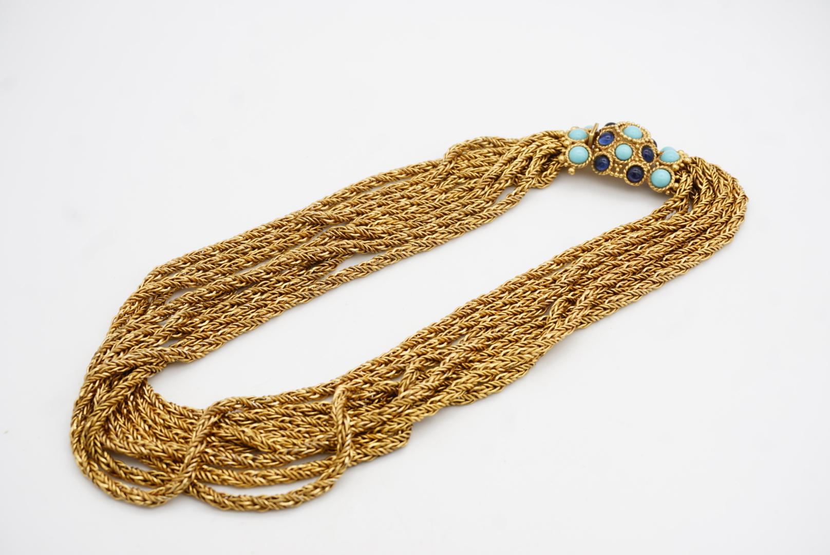 Christian Dior Vintage 1967 Turquoise Navy Cabochon 8 Strands Layers Necklace For Sale 7