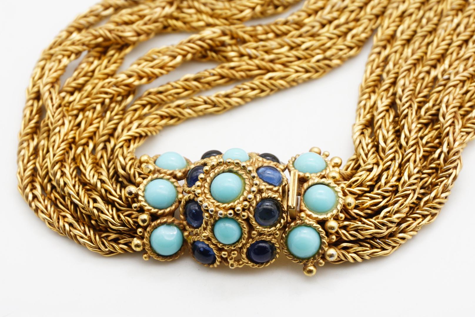 Christian Dior Vintage 1967 Turquoise Navy Cabochon 8 Strands Layers Necklace For Sale 8