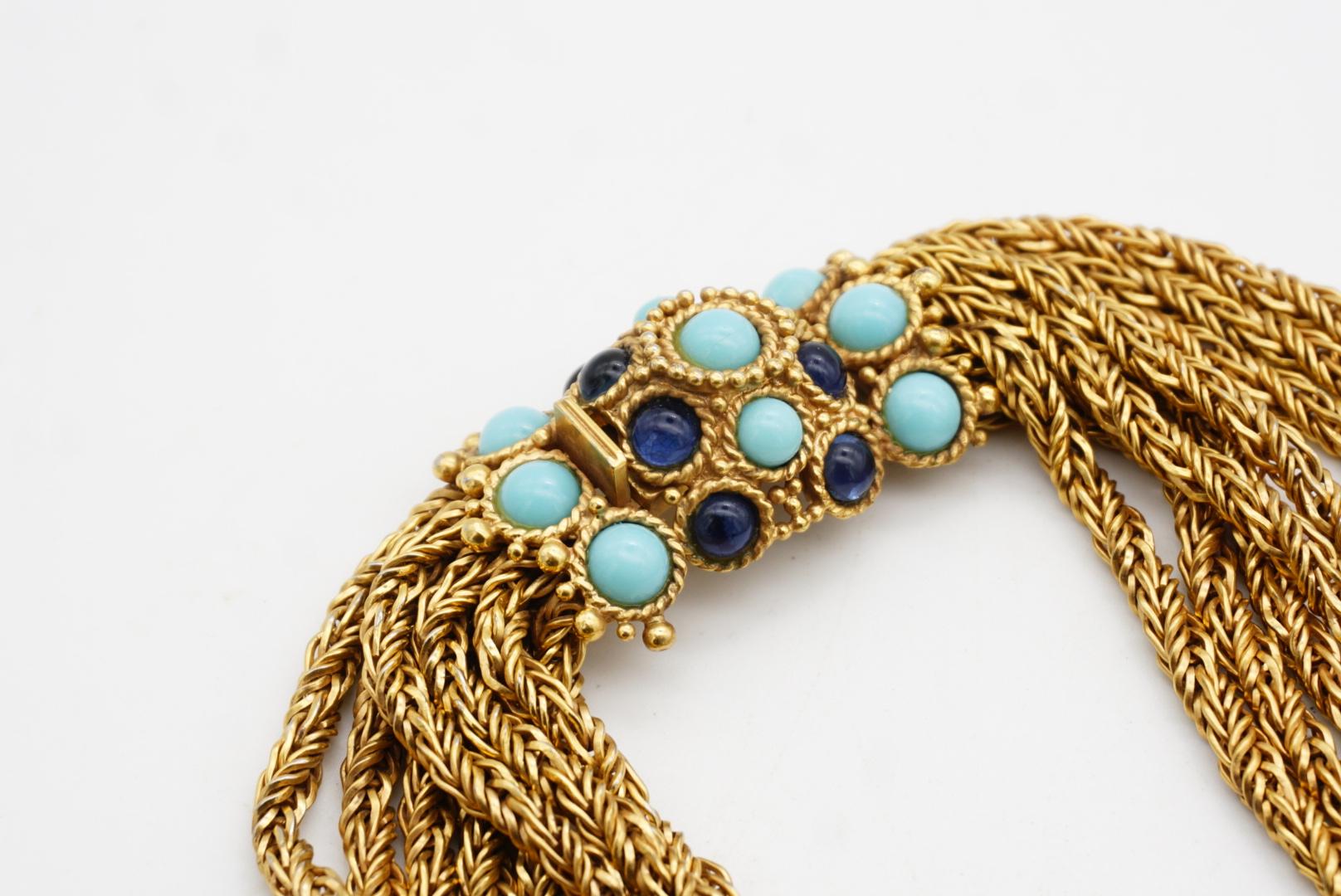 Christian Dior Vintage 1967 Turquoise Navy Cabochon 8 Strands Layers Necklace For Sale 9