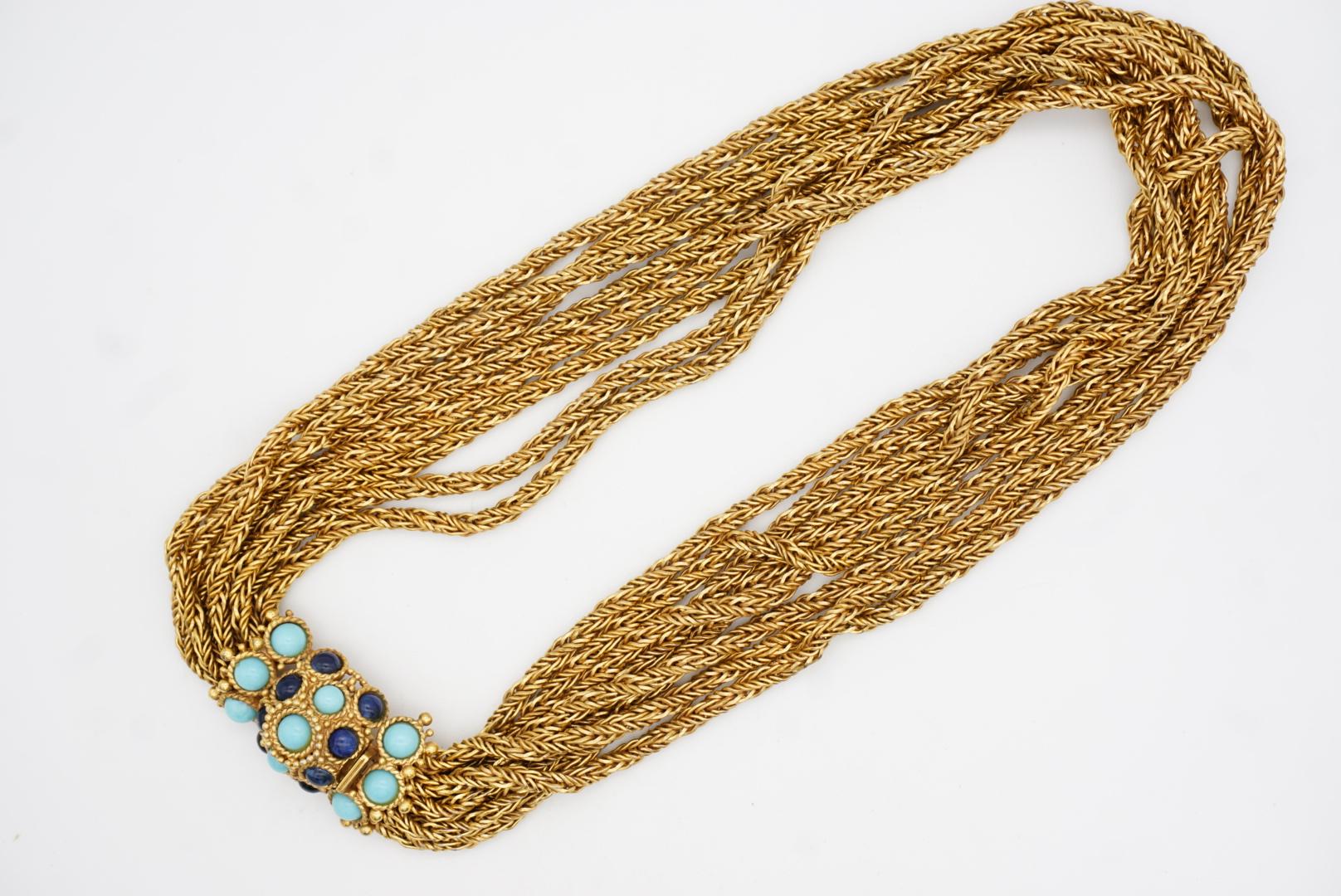 Christian Dior Vintage 1967 Turquoise Navy Cabochon 8 Strands Layers Necklace For Sale 12