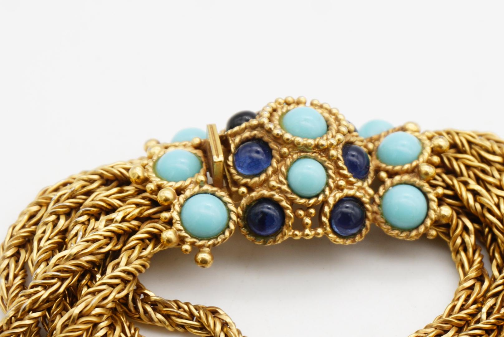 Christian Dior Vintage 1967 Turquoise Navy Cabochon 8 Strands Layers Necklace For Sale 13