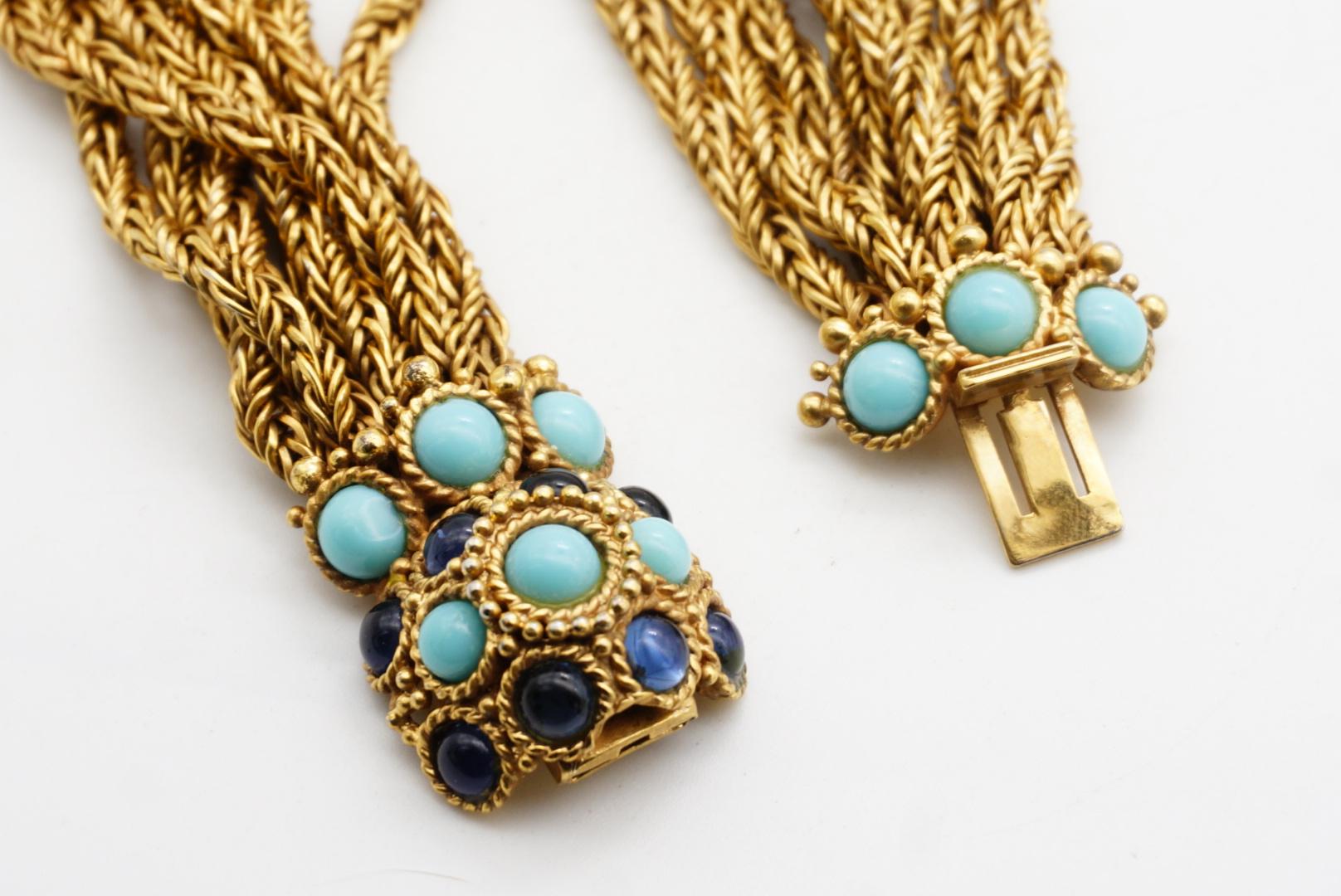 Christian Dior Vintage 1967 Turquoise Navy Cabochon 8 Strands Layers Necklace For Sale 14