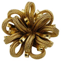 Christian Dior Vintage 1967 Vivid Mesh Knit Ribbon Bow Flourish Flower Broche
