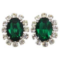 Christian Dior Vintage 1968 Green Emerald Sparkling Crystals Sunflower Earrings