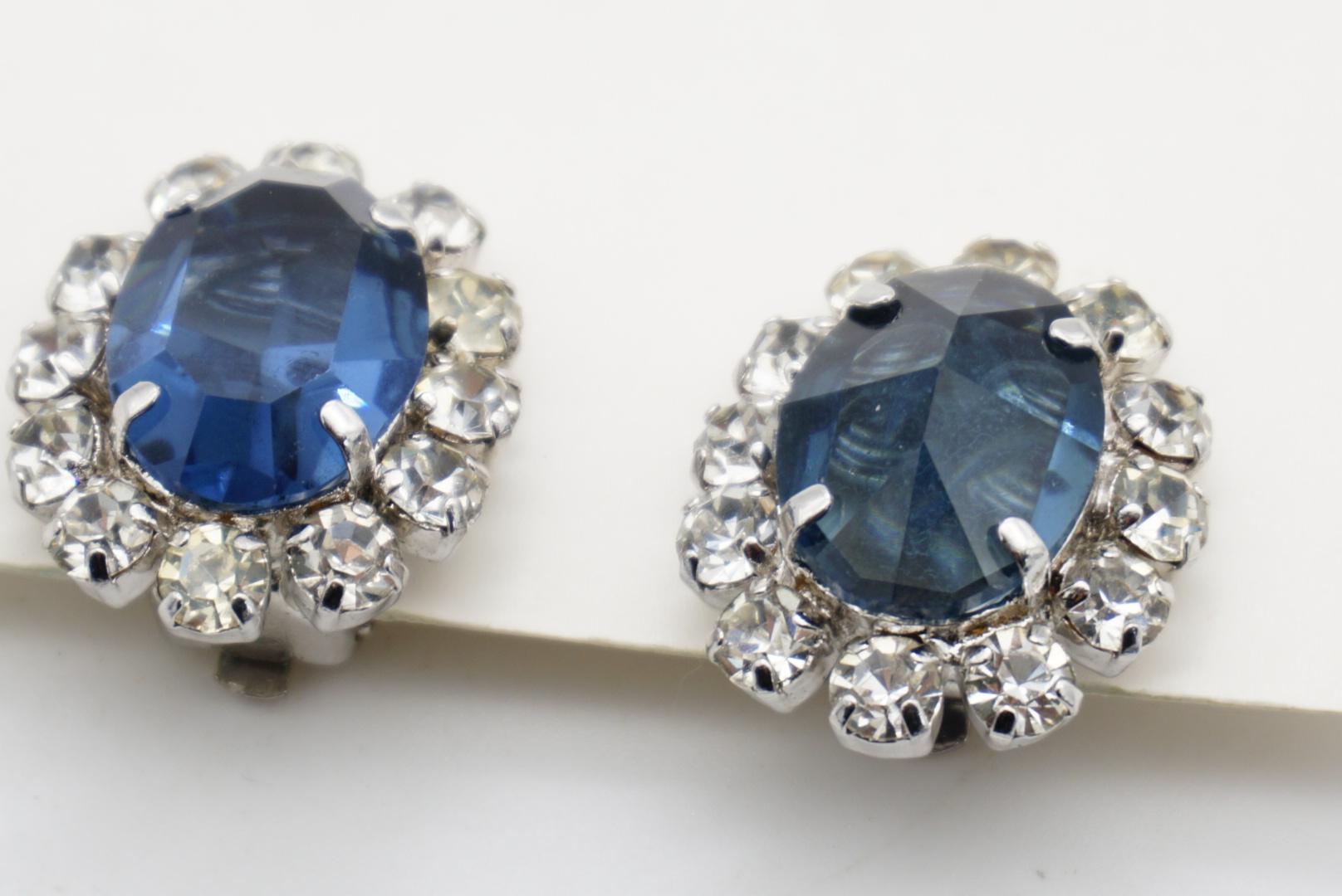 Christian Dior Vintage 1968 Oval Sapphire Navy Circle Crystals Clip Earrings im Angebot 6