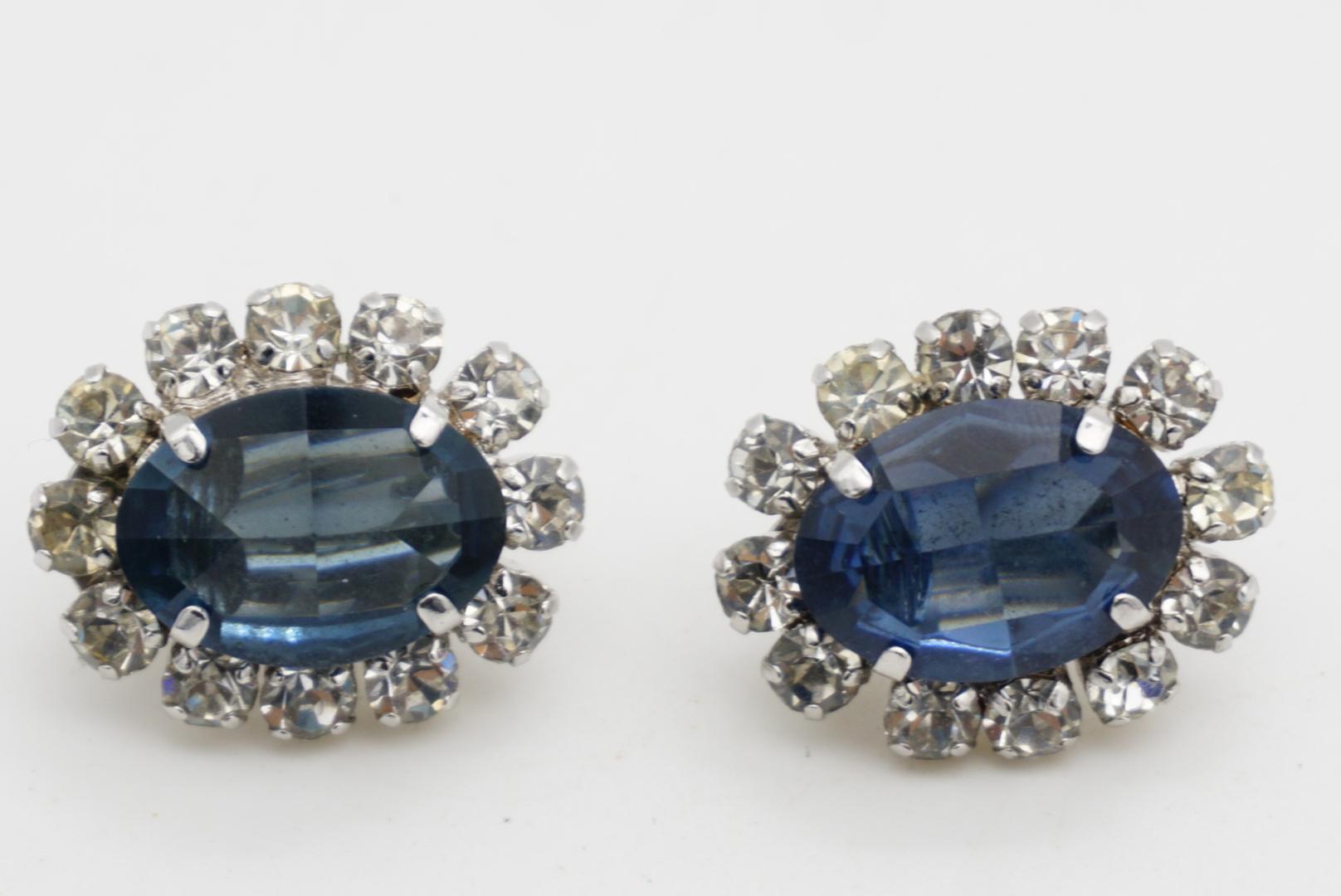 Christian Dior Vintage 1968 Oval Sapphire Navy Circle Crystals Clip Earrings im Angebot 8