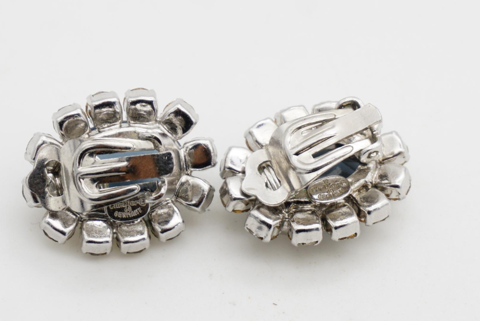 Christian Dior Vintage 1968 Oval Sapphire Navy Circle Crystals Clip Earrings im Angebot 9