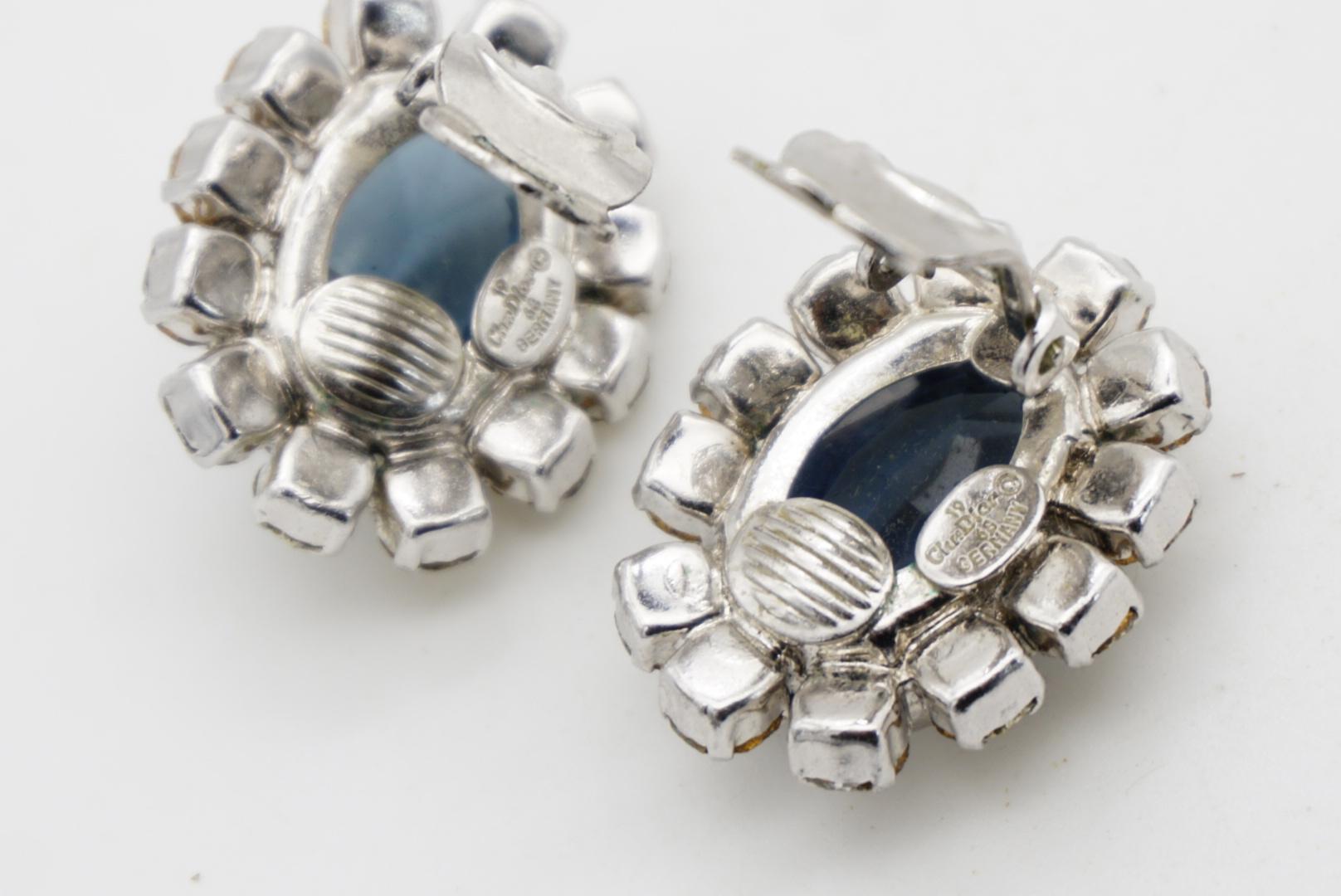 Christian Dior Vintage 1968 Oval Sapphire Navy Circle Crystals Clip Earrings im Angebot 10