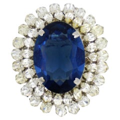 Christian Dior Vintage 1968 Sapphire Navy Crystals Marquise Double Dome Brooch
