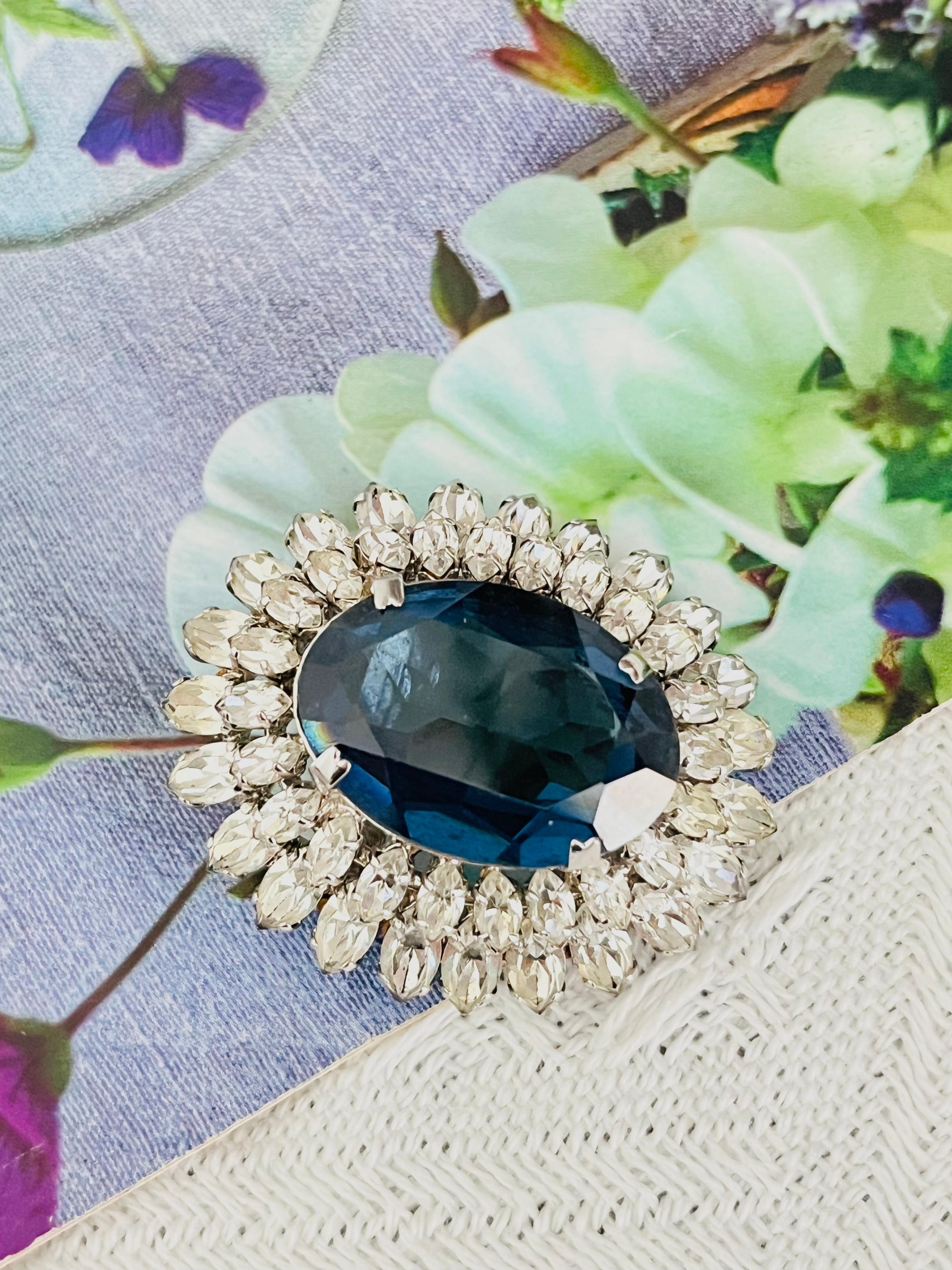 Christian Dior Vintage 1968 Sapphire Navy Crystals Marquise Double