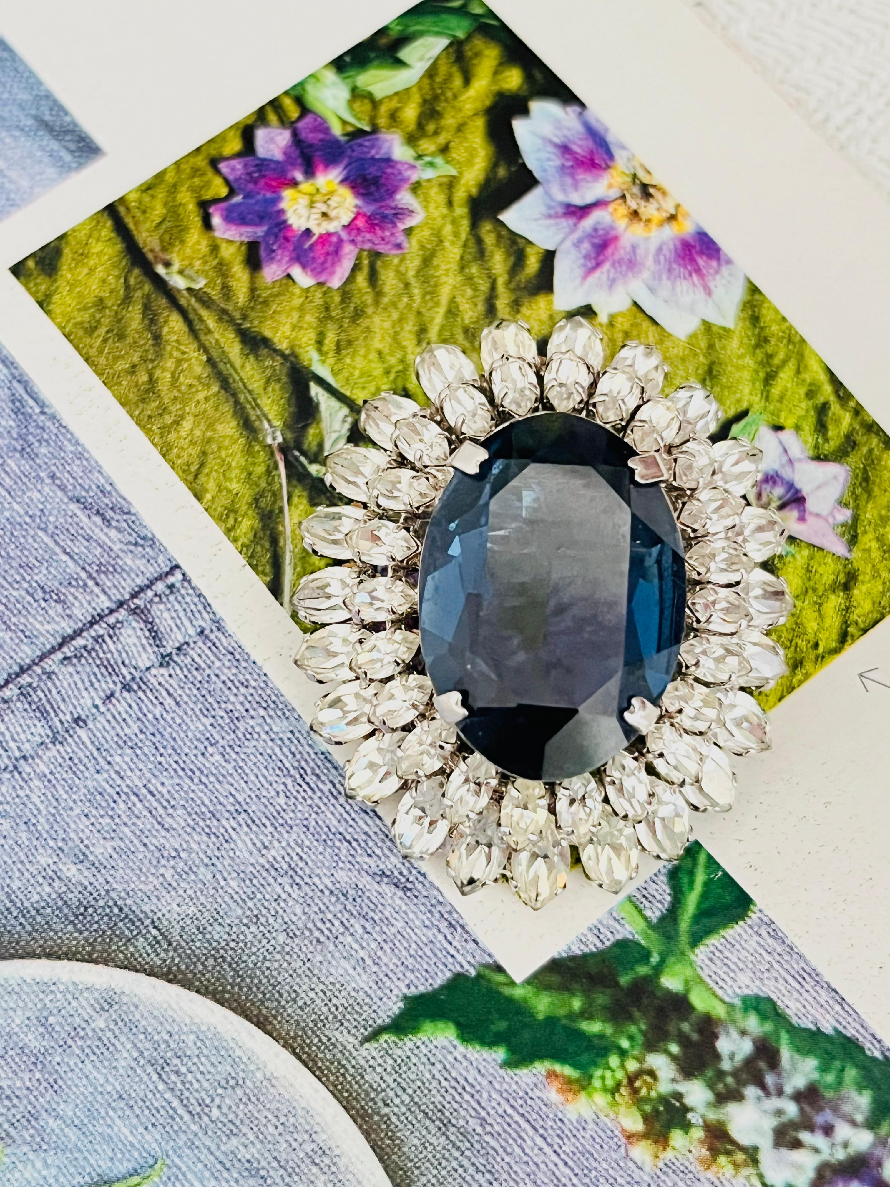 Christian Dior Vintage 1968 Sapphire Navy Crystals Marquise Double