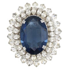 Christian Dior Vintage 1968 Sapphire Navy Crystals Marquise Double Dome Brooch