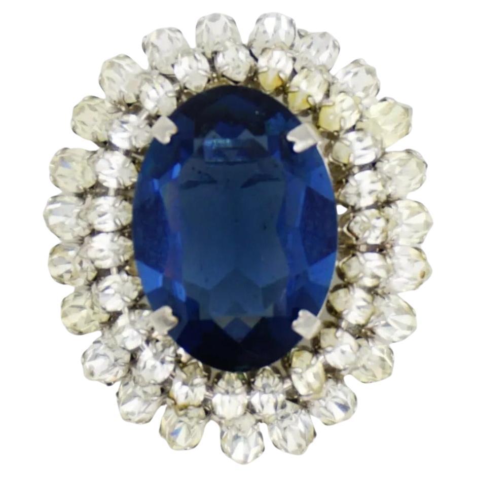 Christian Dior Vintage 1968 Sapphire Navy Crystals Marquise Double Dome Brooch