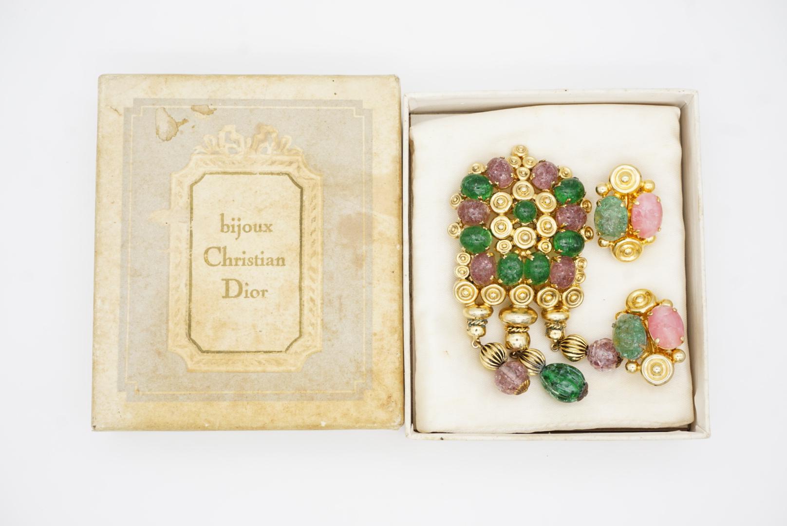 Christian Dior Vintage 1969 Baroque Pink Sapphire Emerald Openwork