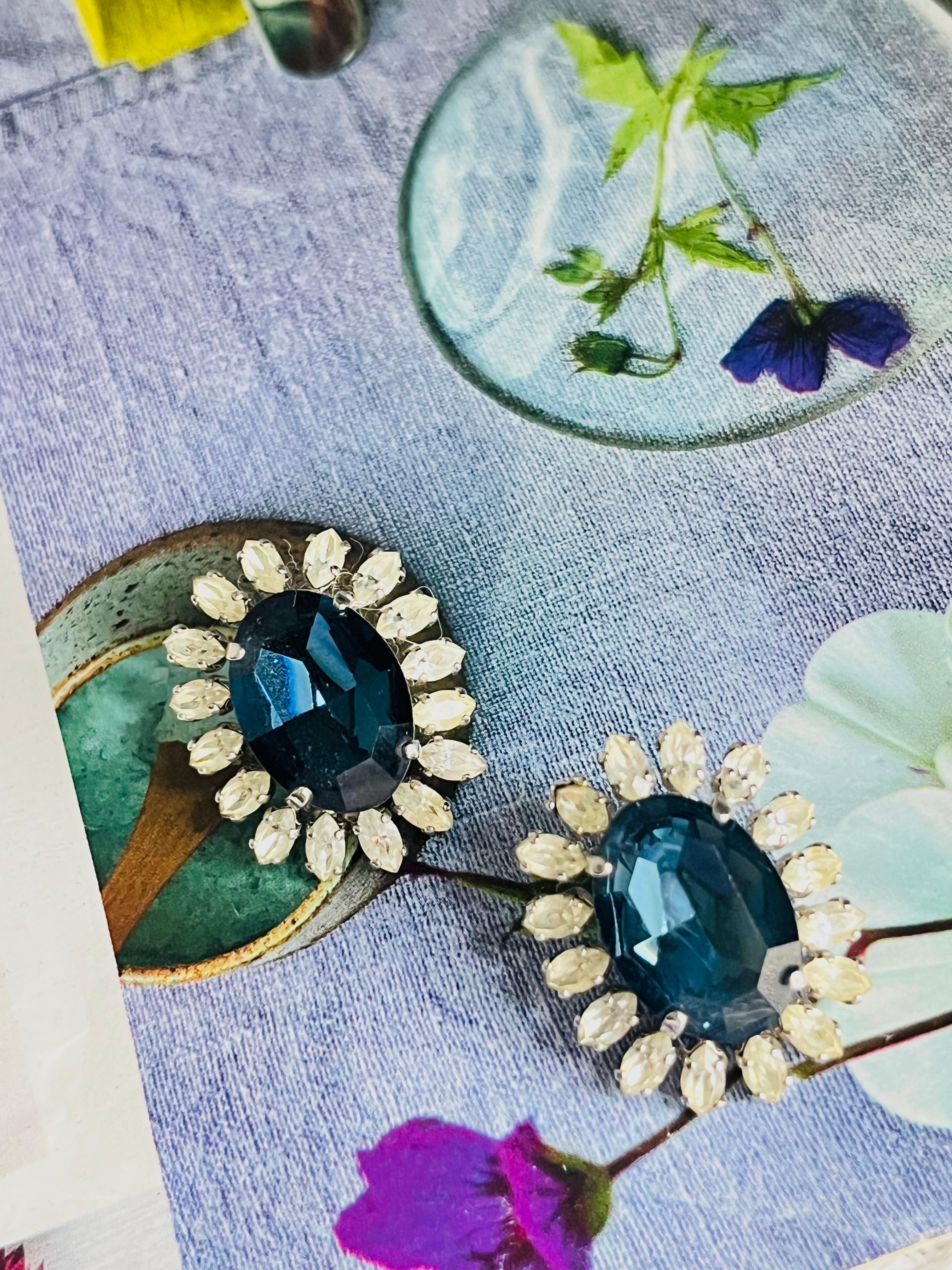 Christian Dior Vintage 1969 Sapphire Oval Crystal Marquise Flower