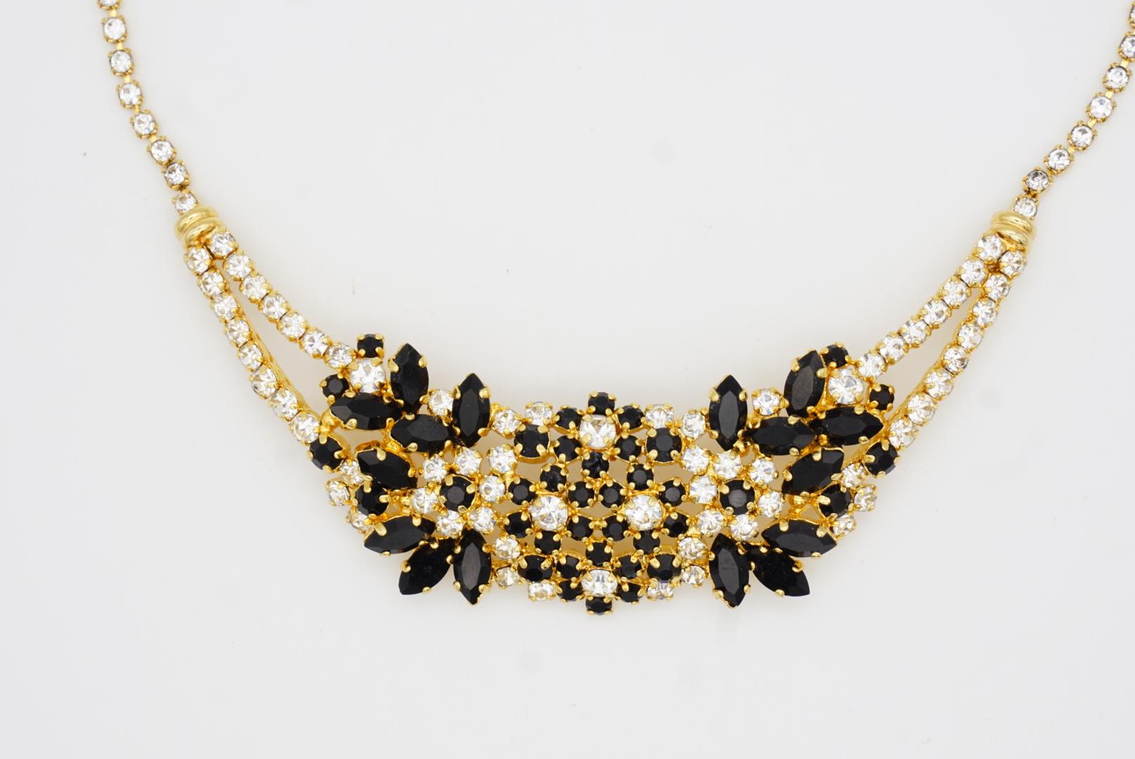 Christian Dior Vintage 1970 Schwarz Klar Cluster Blumen Whole Kristalle Halskette im Angebot 5