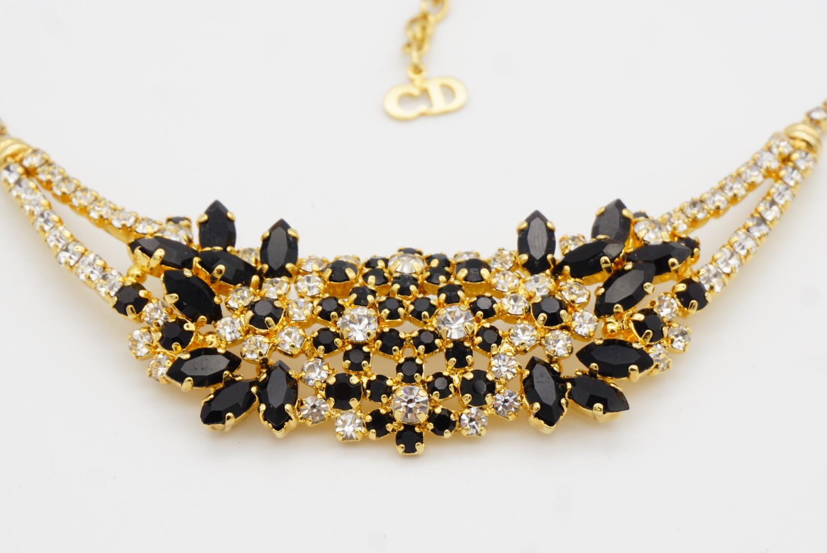Christian Dior Vintage 1970 Schwarz Klar Cluster Blumen Whole Kristalle Halskette im Angebot 6