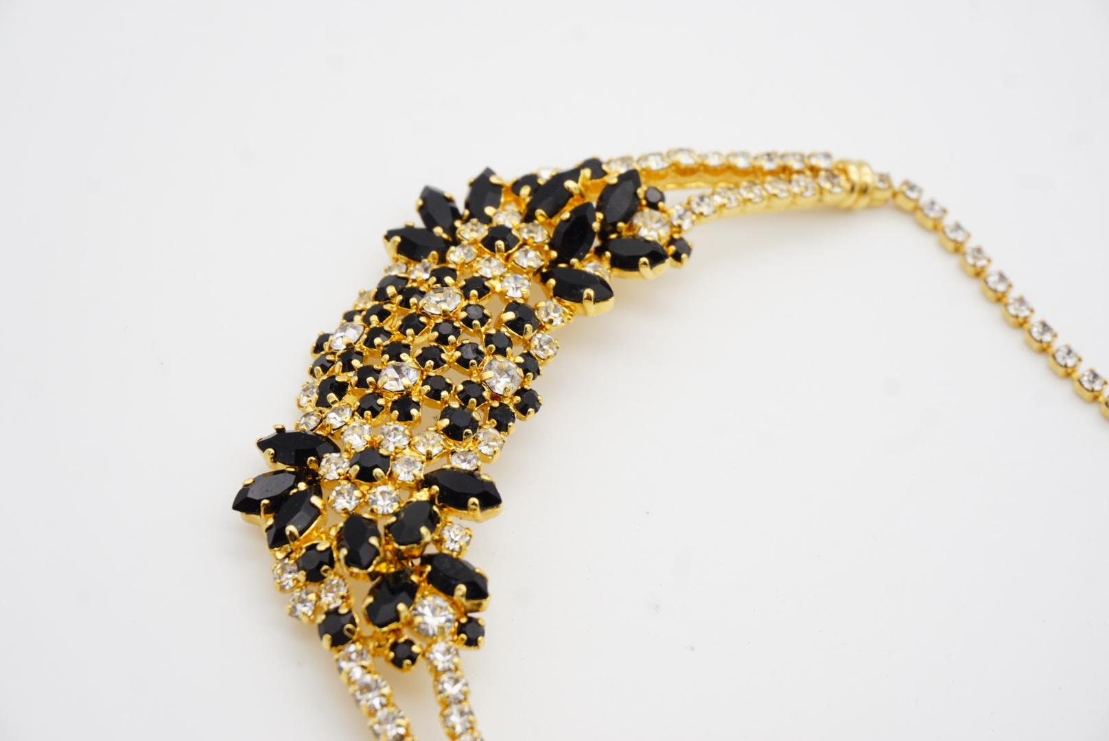 Christian Dior Vintage 1970 Schwarz Klar Cluster Blumen Whole Kristalle Halskette im Angebot 7