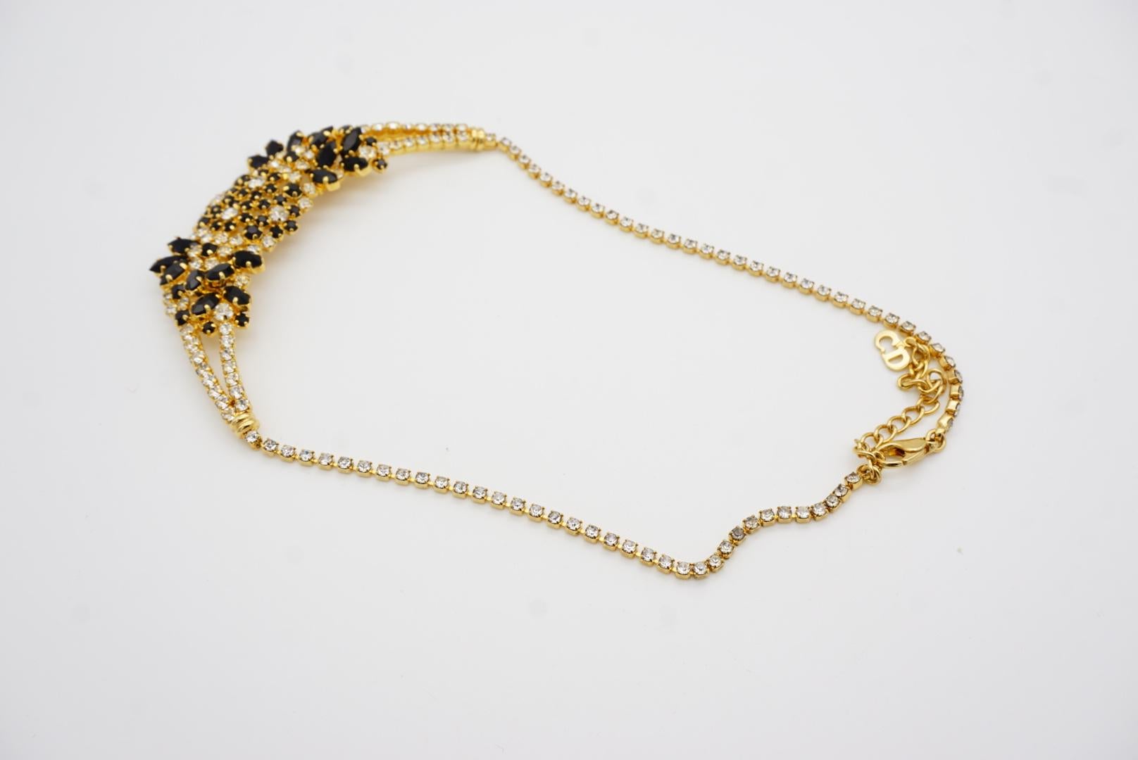 Christian Dior Vintage 1970 Schwarz Klar Cluster Blumen Whole Kristalle Halskette im Angebot 8