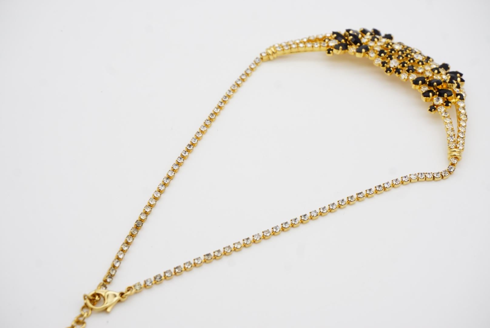 Christian Dior Vintage 1970 Schwarz Klar Cluster Blumen Whole Kristalle Halskette im Angebot 12