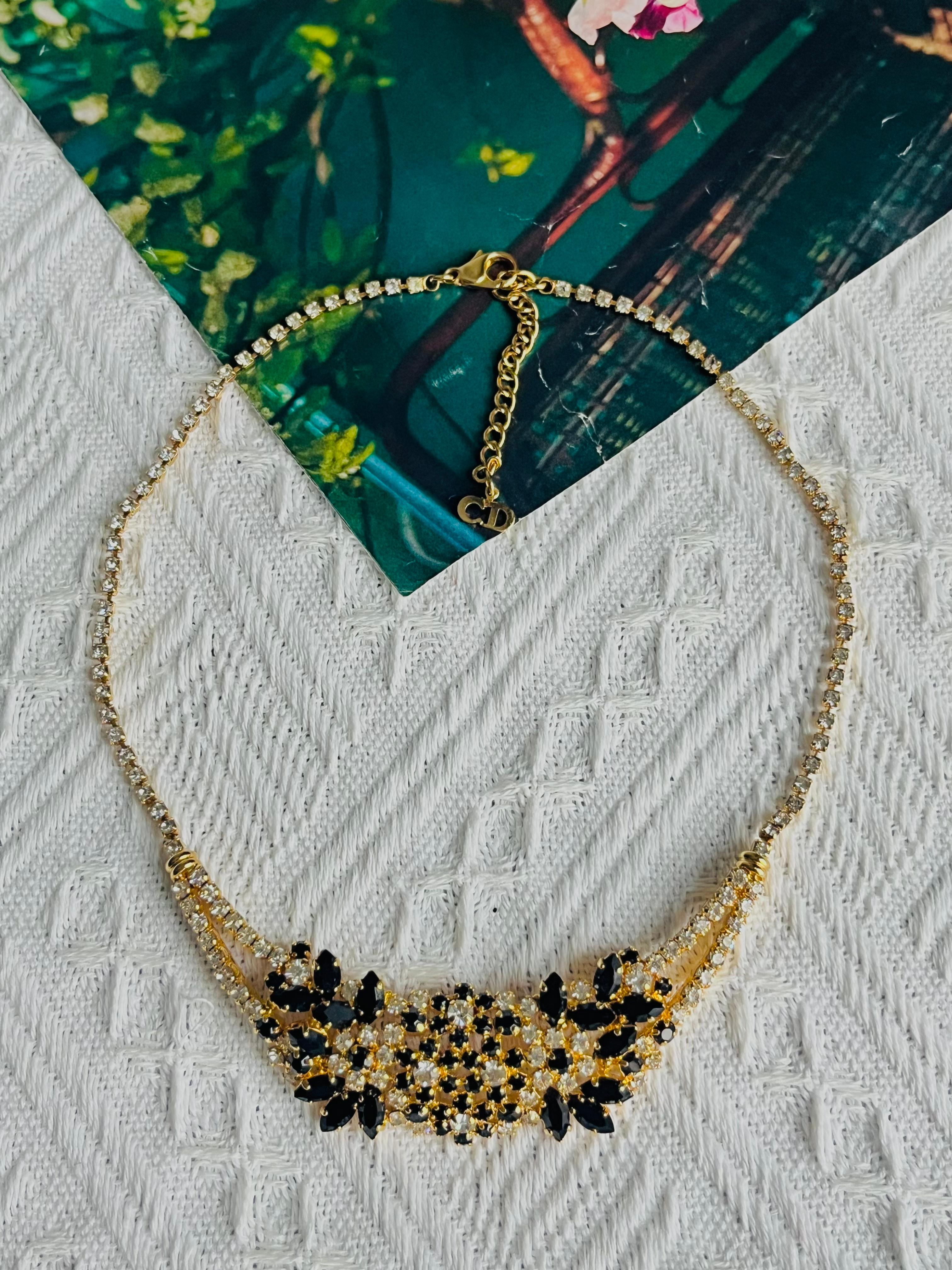 Christian Dior Vintage 1970 Schwarz Klar Cluster Blumen Whole Kristalle Halskette im Zustand „Gut“ im Angebot in Wokingham, England