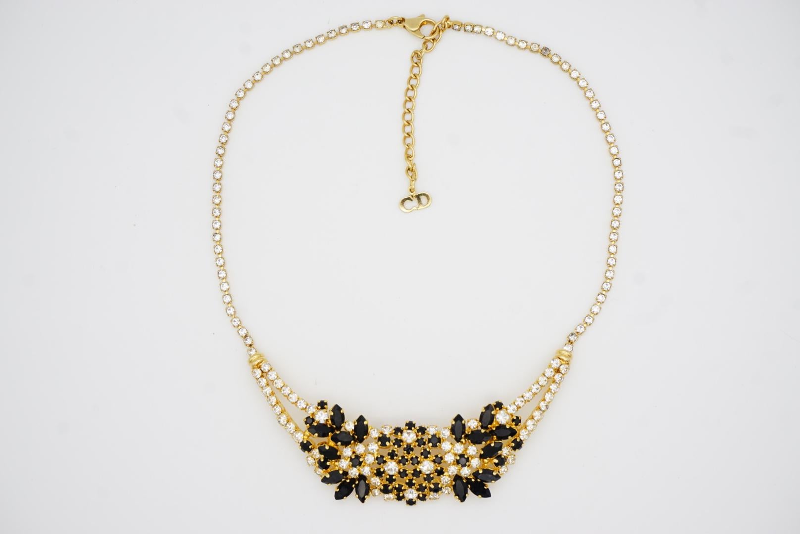 Christian Dior Vintage 1970 Schwarz Klar Cluster Blumen Whole Kristalle Halskette im Angebot 4