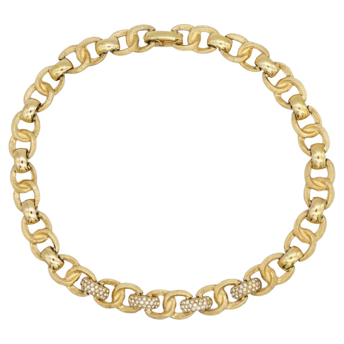 Christian Dior Vintage 1970 Crystals Charm Interlocked Omega Linked Necklace For Sale